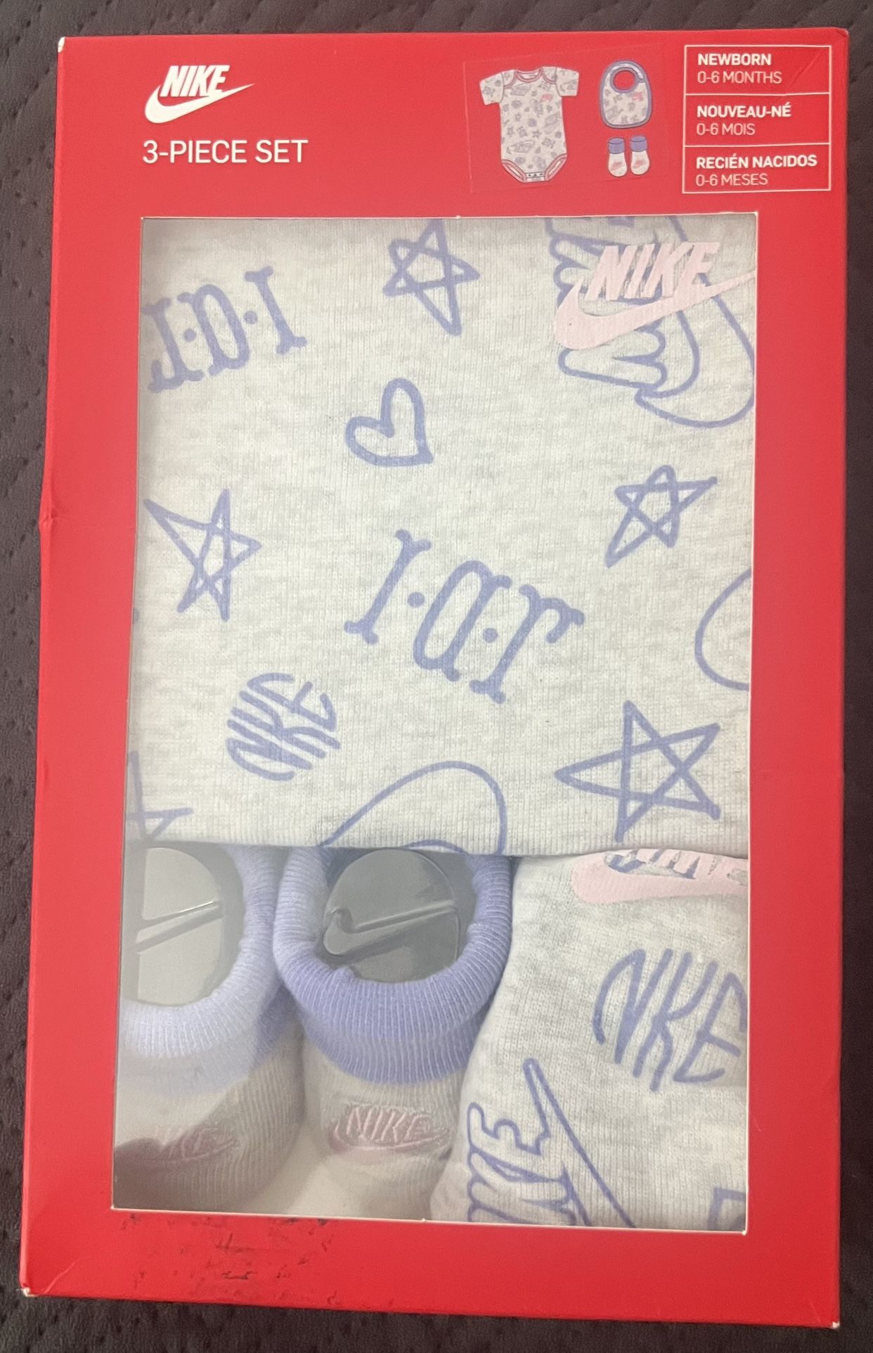 Nike Baby Set - Gray and Purple 0-6 months