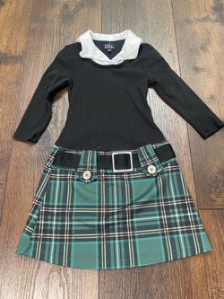 Girls black green plaid dress size 7 by Lilt #11