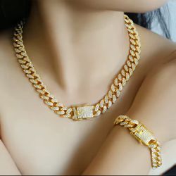 TED CUBAN LINK CHAIN NECKLACE AND BRACELET STE