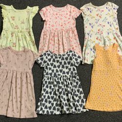 Bundle of 6 girls size 4T summer dresses - Peppa Pig, unicorns, fairies, hearts, palm trees 