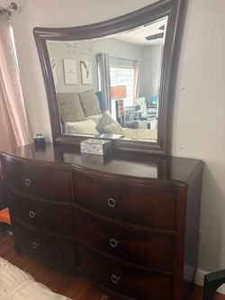 Dark Cherry Wood Dresser with Mirror