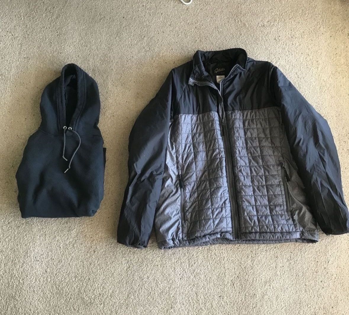 Beautiful Like New SportCaster Black Gray Puffy Mens Down Jacket Medium Black Fruit Of The Loom Hoodie M