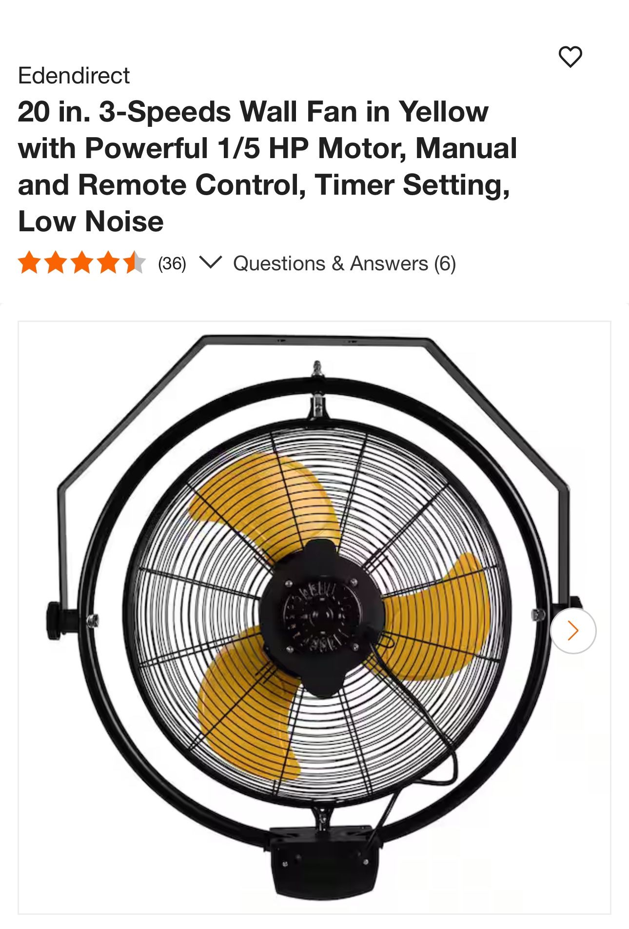20 in. 3-Speeds Wall Fan with Remote Control