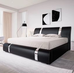 Black Faux Leather Upholstered Bed Frame