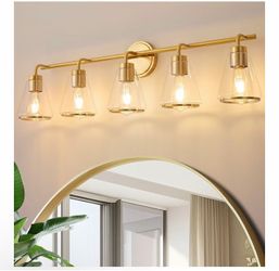 38.5" 5-Light Brushed Gold Modern Bathroom Vanity Light Fixture Over Mirror