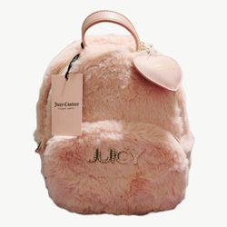 Juicy Couture Faux Fur Backpack Pink Blush Furry Fuzzy Heart Charm Bag