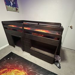 Low Loft Bed With Playhouse & Storage