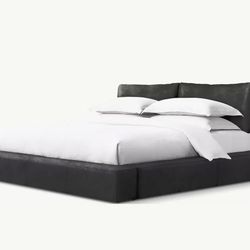 Restoration Hardware - Cloud Black Leather Panel Bed Frame