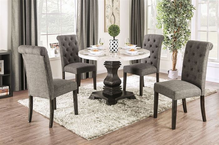 Brand New Rustic Grey  Antique Black Genuine Marble 5pc Dining Table Set