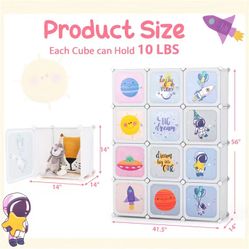 Children Wardrobe, Kid Closet Portable Baby Dresser Cute for Kids Bedroom Nursery Armoire with Doors 12 Cube 2 Hanging Sections, Kid Clothes Storage O