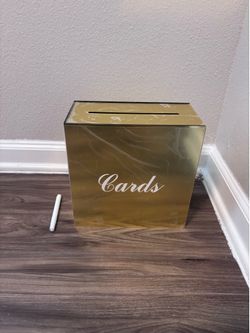 Gold Mirror Acrylic Wedding Card Box – 10x10x5” with Slot & Pen