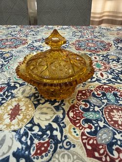 Amber Pressed Glass Candy Dish with Lid