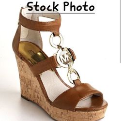 Michael Kors Brown Cork Wedge Shoes with Back Zipper