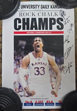 KU Jayhawks 21 - 22 NCAA Championship Daily Kansan Poster w/ 6 Autographs Christian Braun & more