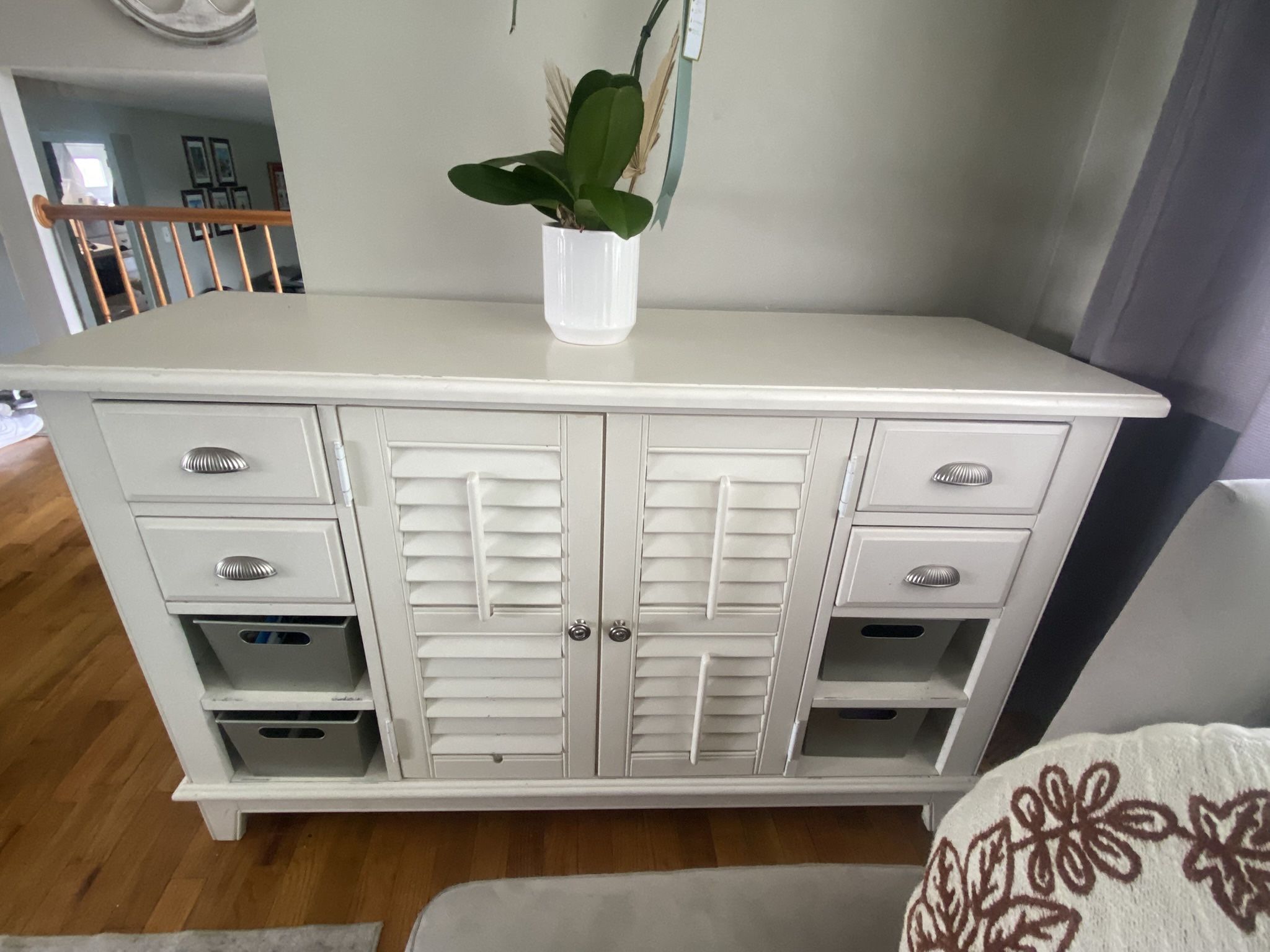 Antique white storage side board entryway console  Cabinet