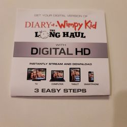 $4 HD DIGITAL MOVIE CODE. DIARY OF A WIMPY KID: THE LONG HAUL. $4 OR TRADE FOR A MOVIE TITLE I DO NOT ALREADY OWN.
