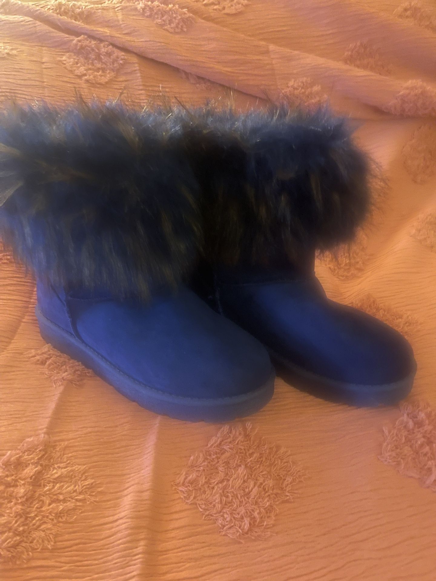 Dark Blue Suede Boots With Her