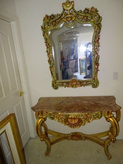 2 pc Italian Marble table, Vintage mirror