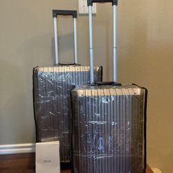 BLACK TREVA ALUMINUM SUITCASES GUNMETAL SET