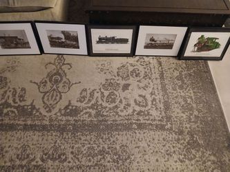 Set of 7 Vintage Framed  Train Prints