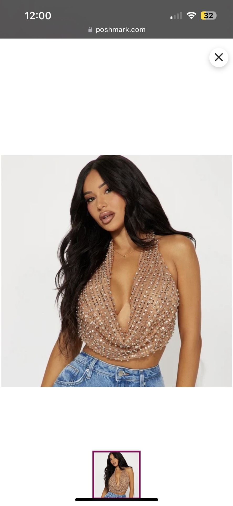 Nude Rhinestone Halter Top