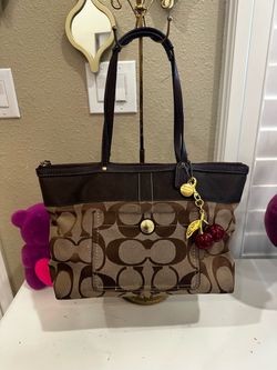Coach Signature Tote Bag with Cherry Charm
