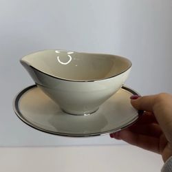 Vintage Shenango American Manor China “Ebony” Bowl & Saucer Set USA 