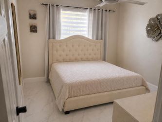 Cream Tufted Upholstered Bed Frame