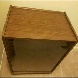 Media Console Stand Wood With Glass Front And 2 Shelves
