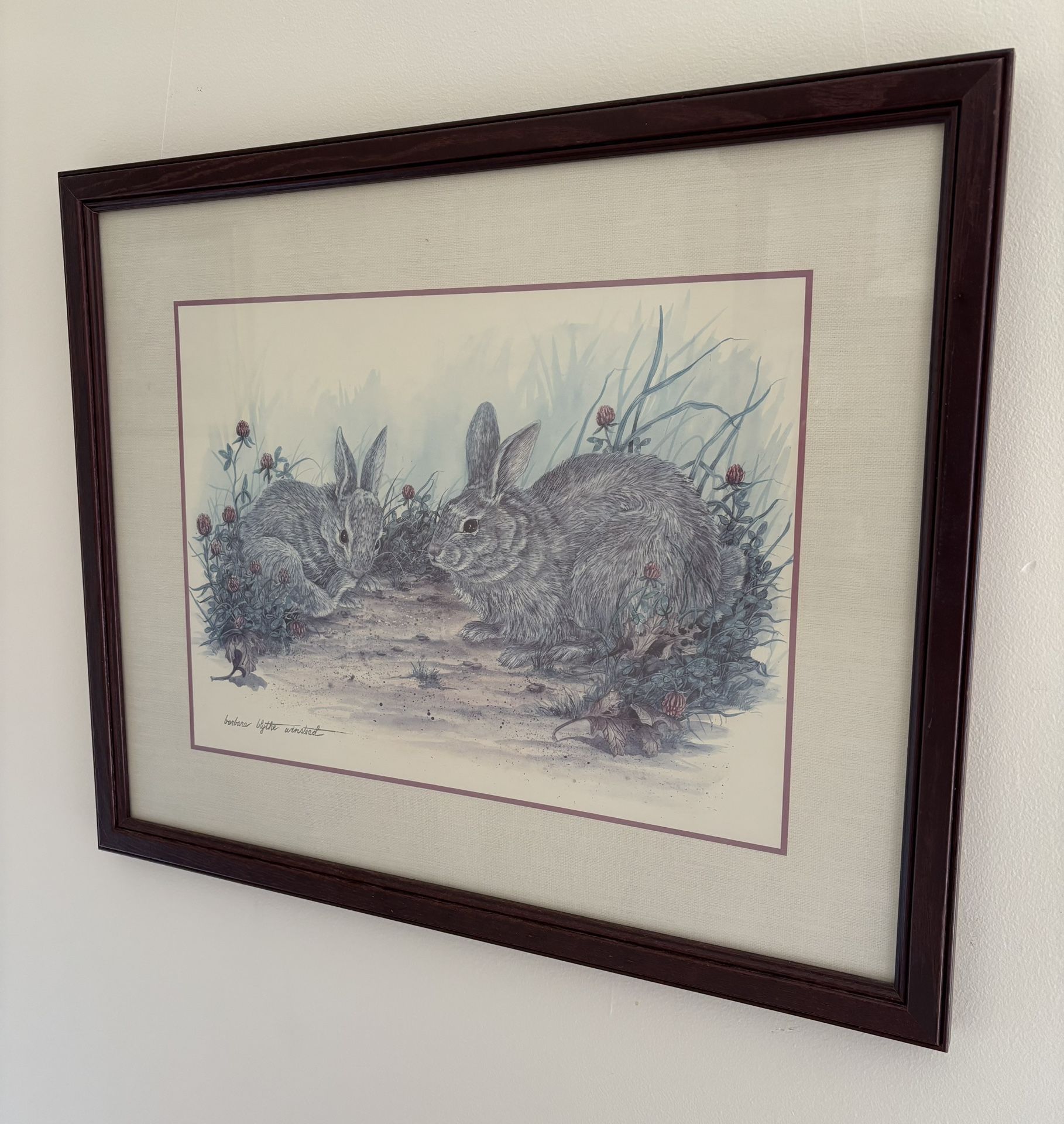 Cherry Wood Framed Rabbit Bunny Print 