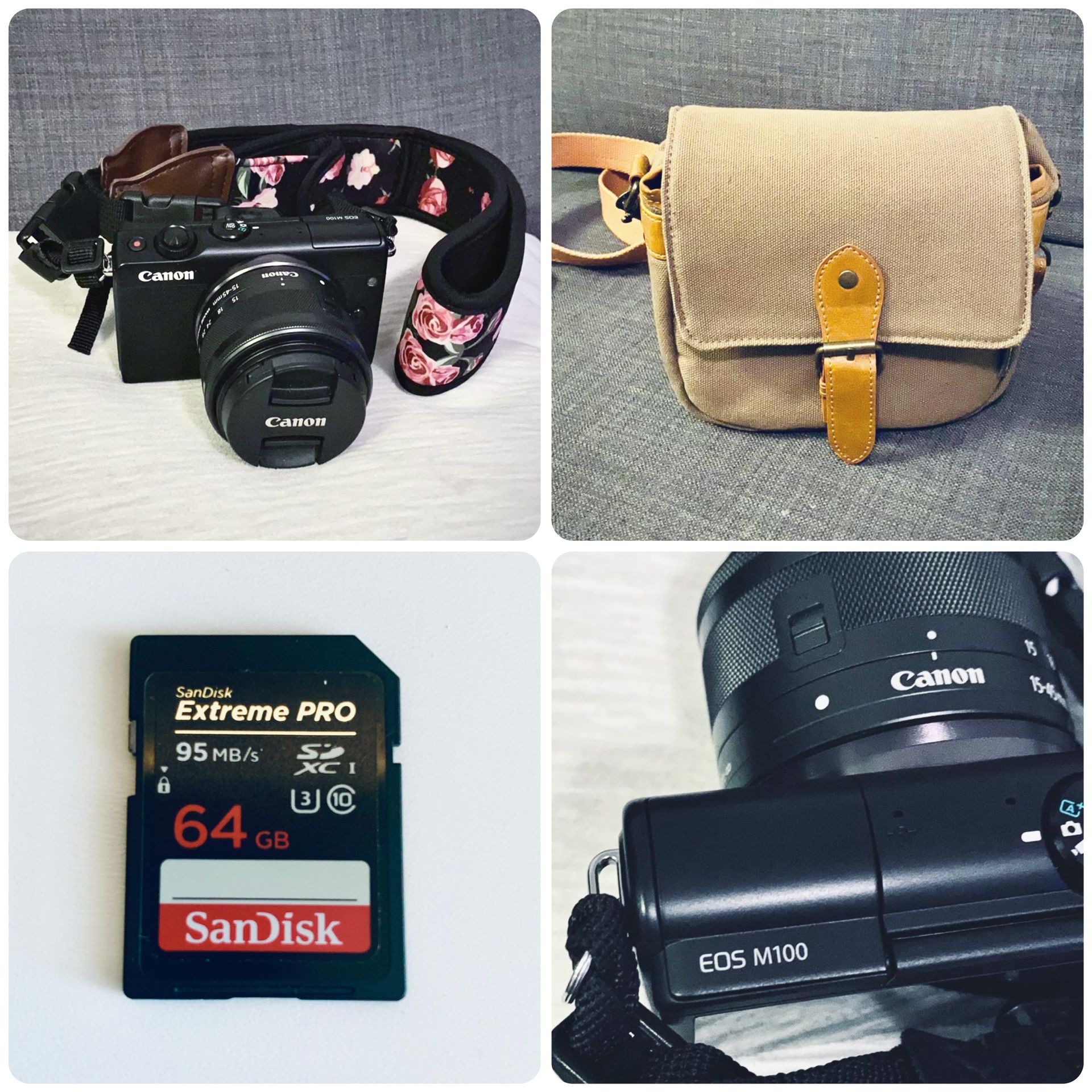 Canon EOS M100 - 64GB SD Card and Camera Bag