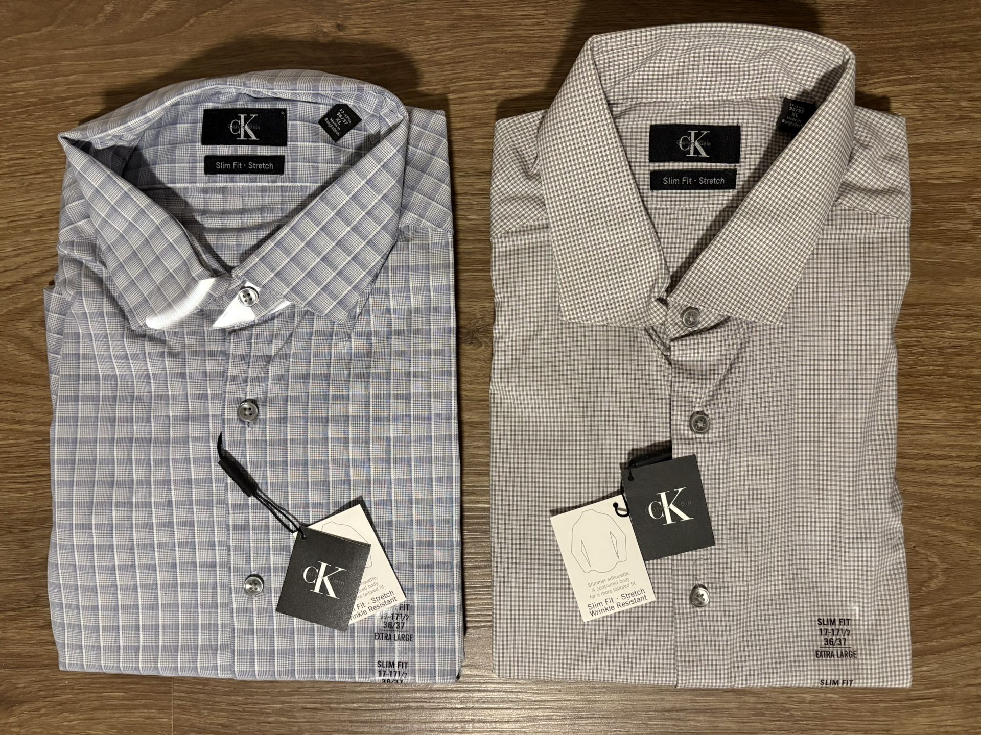 Brand New 2 Calvin Klein CK Slim Fit Stretch Shirt, XL 36/37