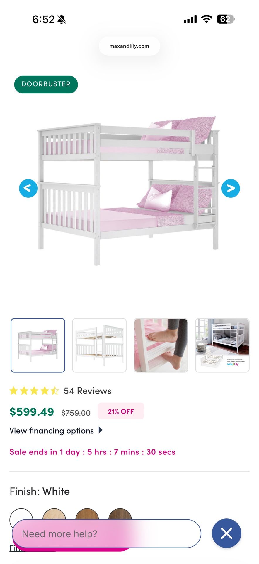 $150 - (MSRP: $759+) Like New - White Full Size Over Bunkbed (81.5" L x 57.75" W x 65” H)