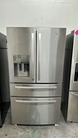 Whirlpool 4-Door Refrigerator (French Door Fridge with Drawer Freezer) Stainless Steel - Water Dispenser, LED Lighting