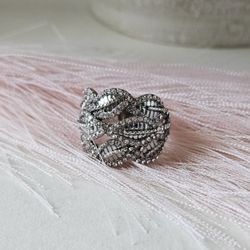 Twist Silver Plated Micro Pave cubic zirconia Ring size 7 1/4 Shiny sparkle Bridal Wedding Band Ring Jewelry