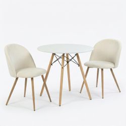 Homy Casa CHAD Dining Table Set 31.5" with PUZ Fabric Upholstered Dining Chairs Set of 2