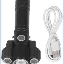 New-Versatile LED Flashlight Adjustable Focus, Durably Aluminum, USB Rechargedable for Outdoor Enthusiasts