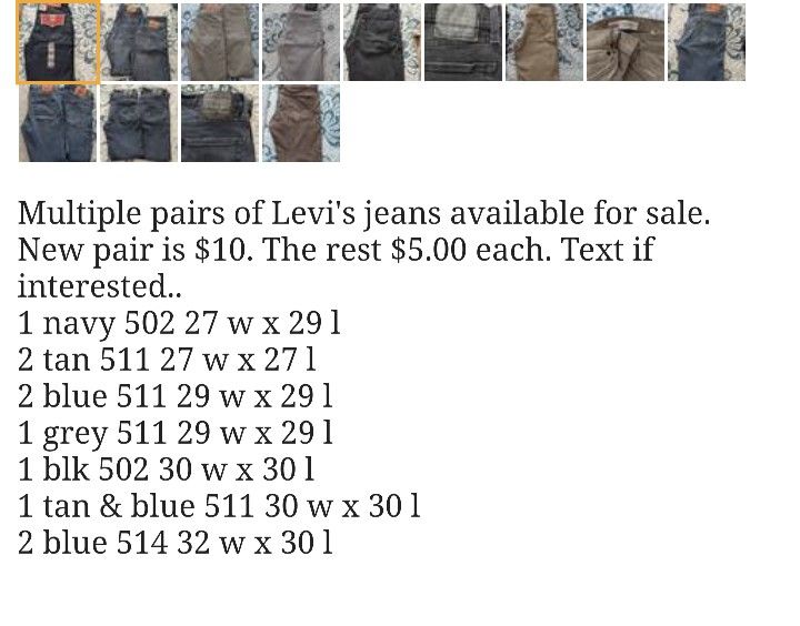 Various Levi's Jeans For Sale