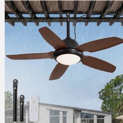 42 Inch Wet Rated Outdoor Ceiling Fan with Lights and Remote IP65 Hanging,