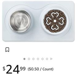 NEW 4-in-1 Non-Slip and Non-Spill Slow Feeder Dog Bowl Mat Set - Includes a Slow Feeder, a Silicone Mat and Two Metal Bowls - for Small-Medium Dogs


