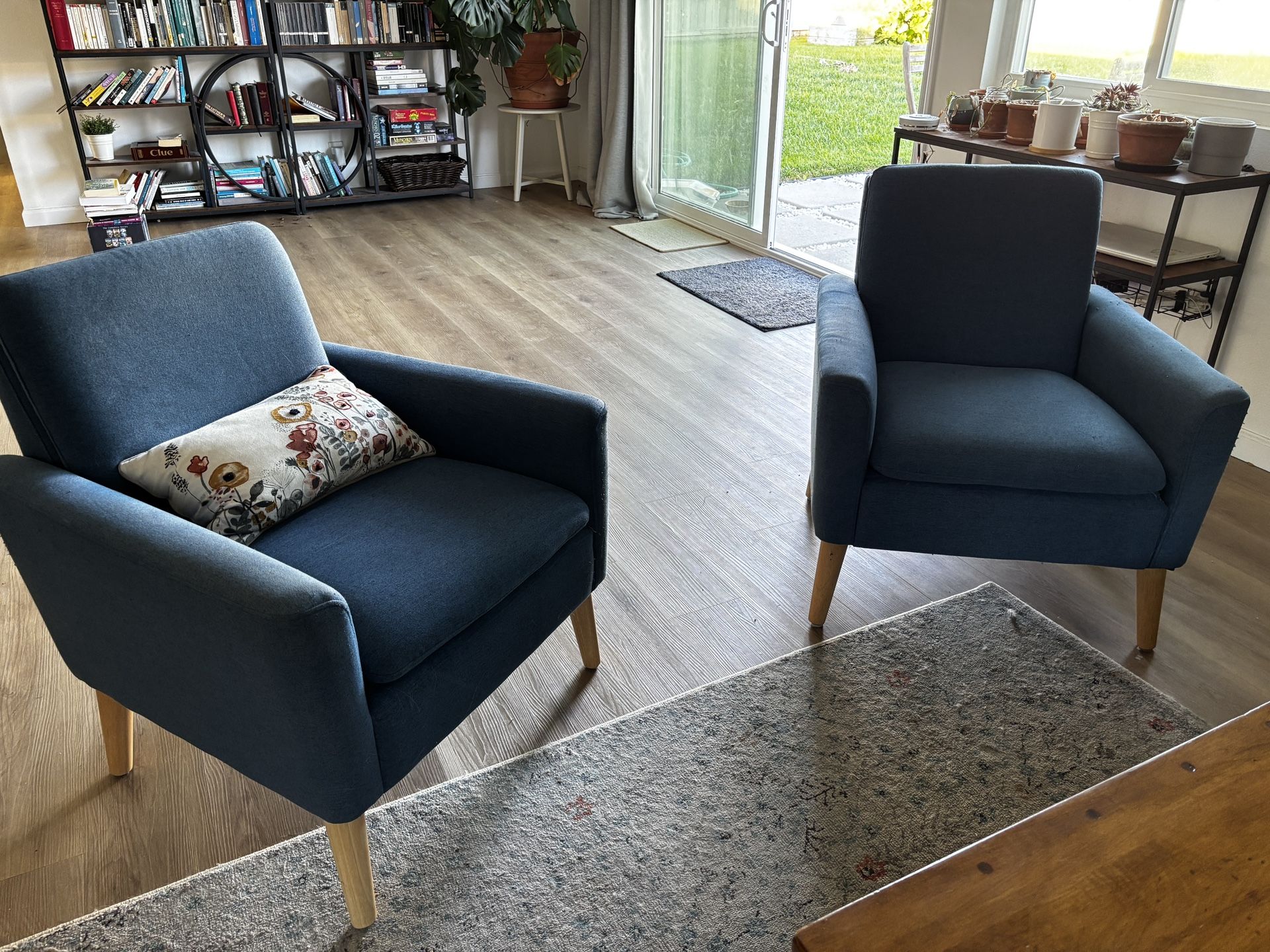 Set of 2 Mid Century Modern Blue Armchairs