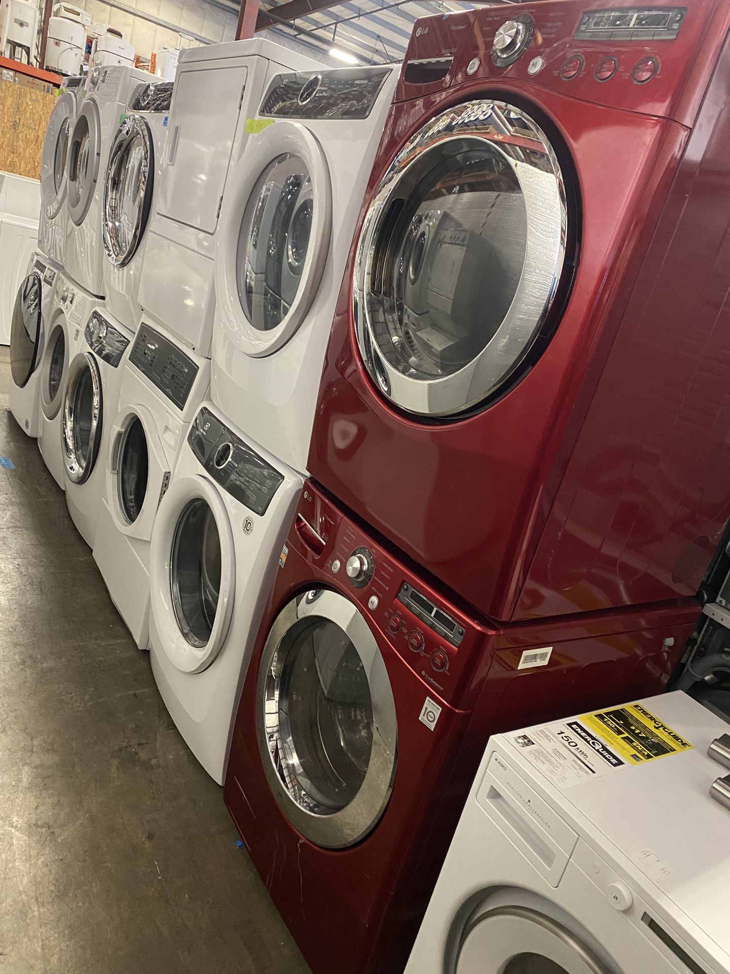 LG XL WASHER & DRYER ELECTRIC STACKED SET WORKS GREAT FREE ATTACHMENTS AND WARRANTY…