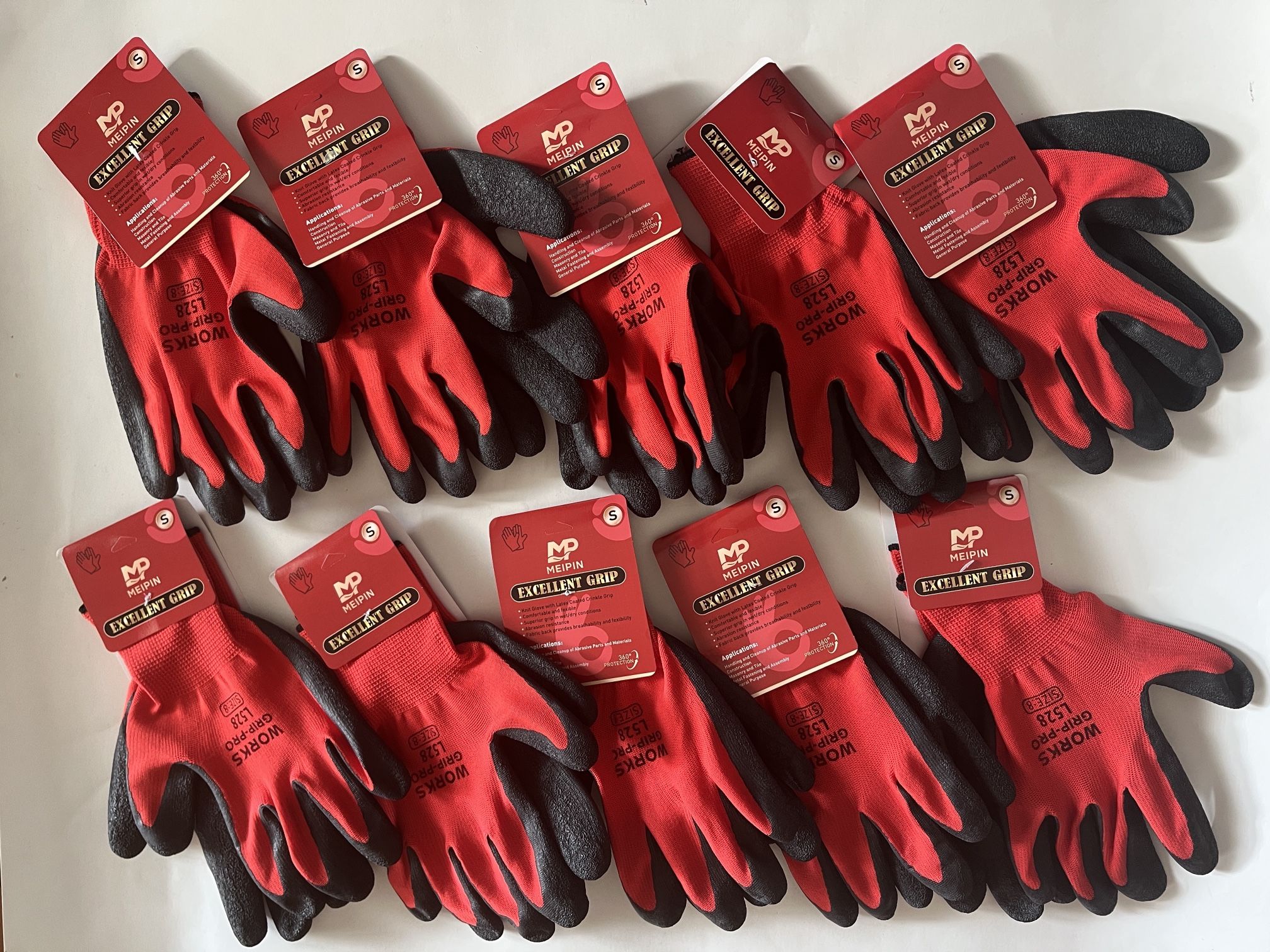 10 Pairs Professional Working Protective Excellent Grip Latex Coated Gloves (Size:8)