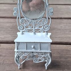 1/12 Scale Vintage White Metal Ornate Scrolled Vanity Dollhouse Diorama