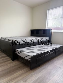 Full Solid Wood Bed With Twin Trundle And Both Memory Foam Mattresses $760