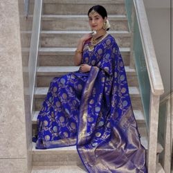 Banarasi Silk Saree, Pre Stitched, Royal Blue