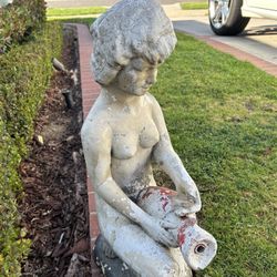 Vintage Weathered Old Concrete Heavy Women Nude Sculpture Fountain Large Statue Vase Garden Landscaping Patina Collectible Estate Find Goddess Lady 
