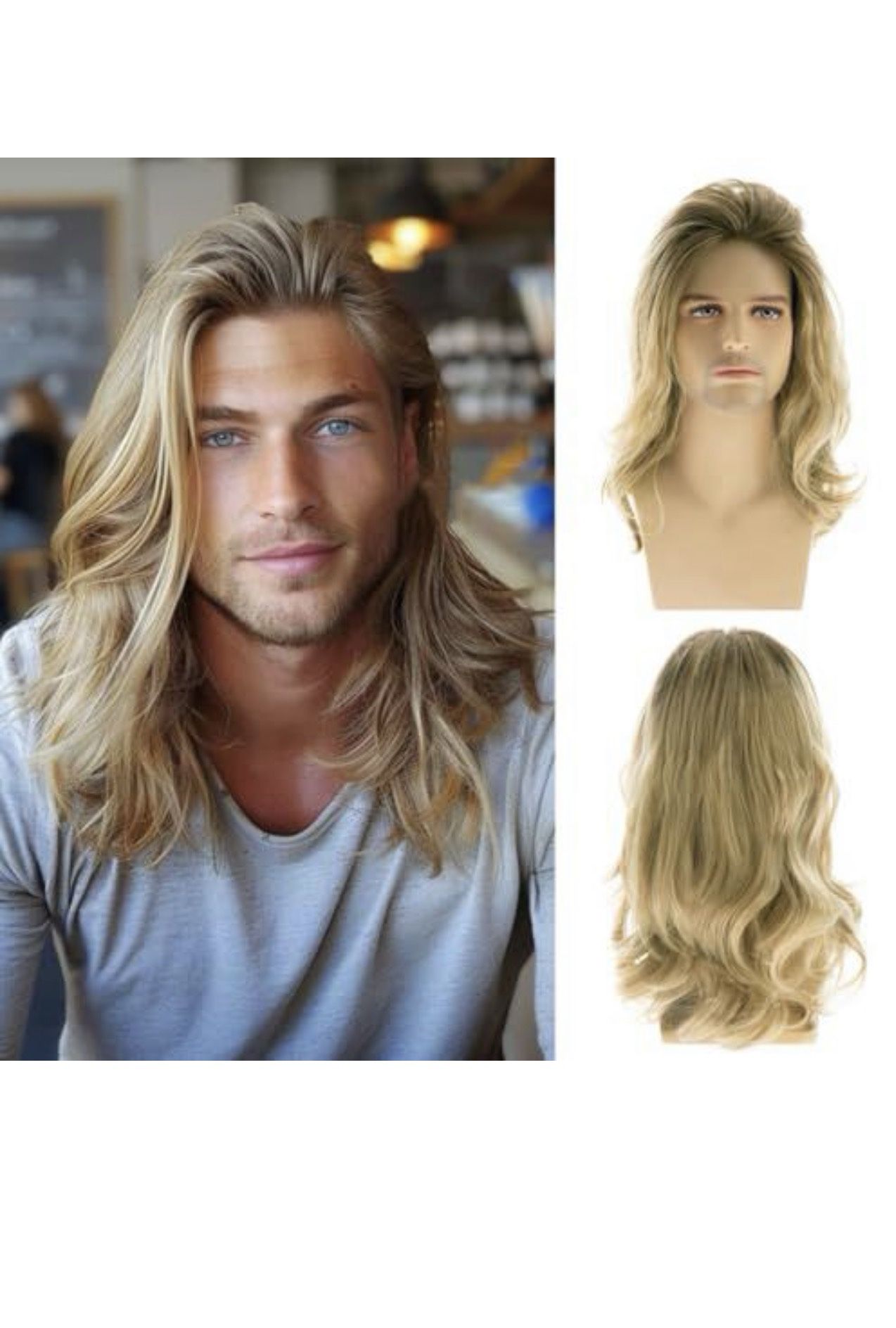 Baruisi Long Blonde Wigs for Men Synthetic Layered Wavy Cosplay Party Wig