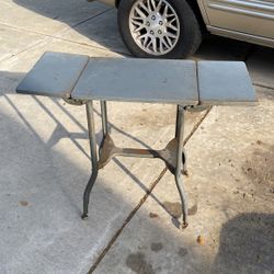 Vintage Metal  Rusty Ole Fold Down Side Table with Wheels 