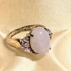 Sterling 925 Lilac Colored Cab Stone & Lilac Colored Cz Stone Ring